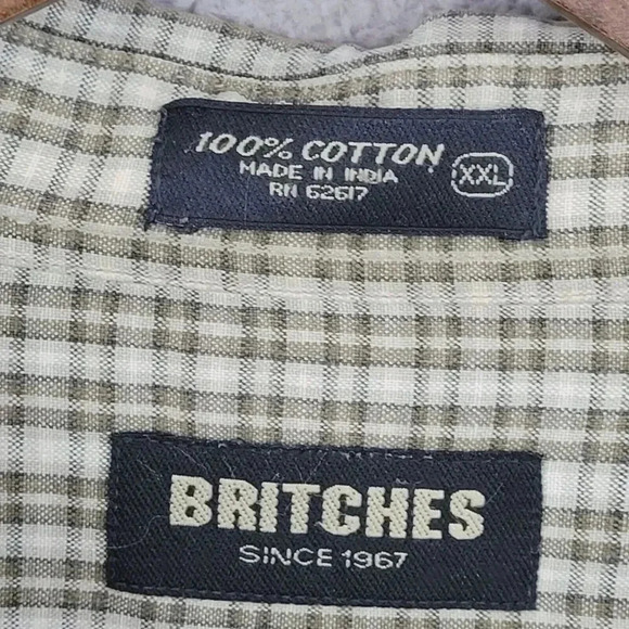 Britches Mens Plaid Long Sleeve Button-Up Shirt XXL 100% Cotton Green 20PT - Picture 4 of 6